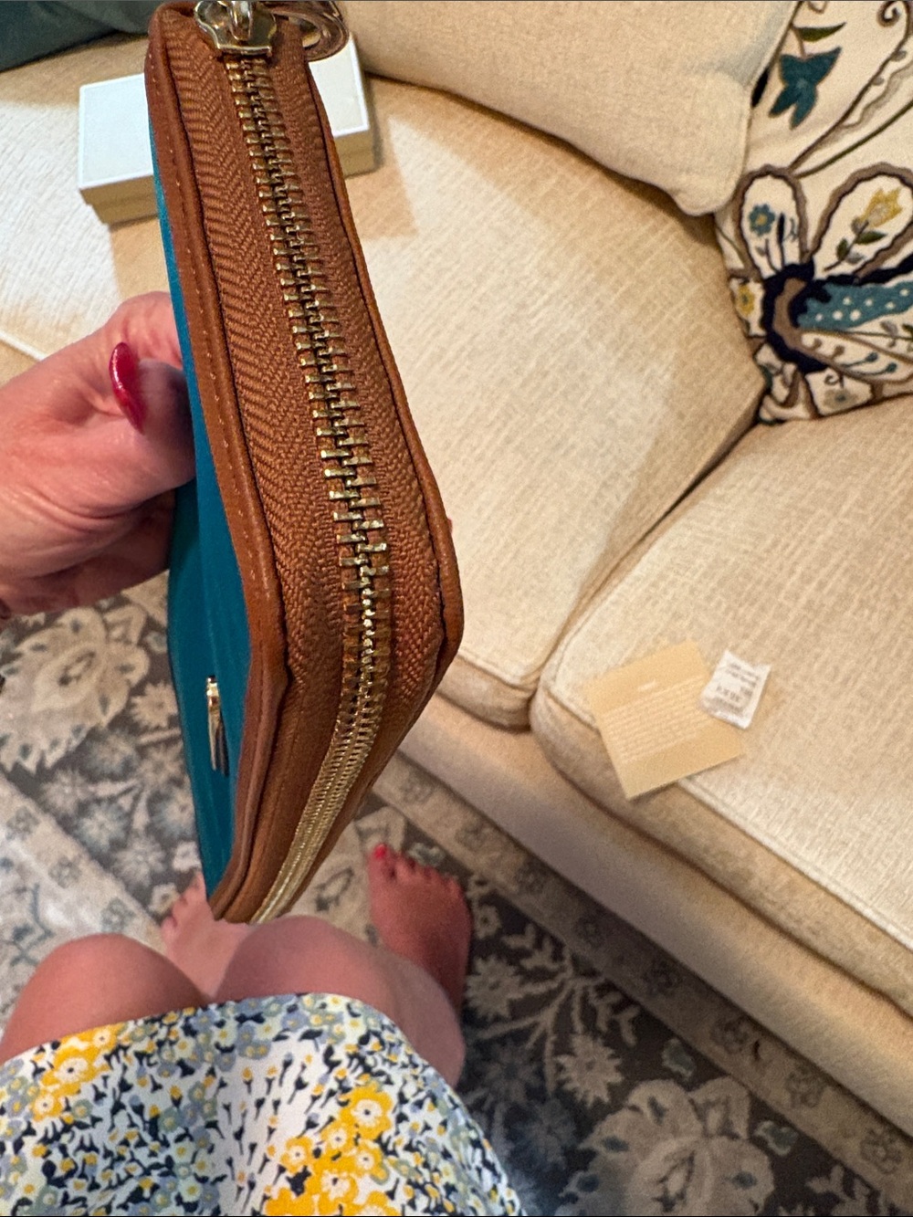 Michael Kors Teal Zip-Around Wallet with Brown Trim - Picture 8 of 14